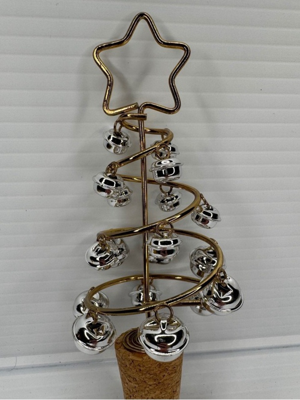 Gold Spiral Tree Bottle Stopper with Silver Bells - Home Accents